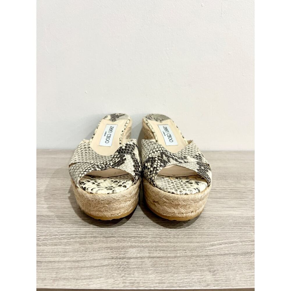 Jimmy Choo Snakeskin Raffia Platform Wedge Slide … - image 3